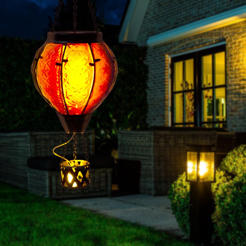 Yelenew Hot Air Balloon Solar Lantern With Flame Flickering Light Led Glass Hanging Solar Lanterns Outdoor Waterproof Garden Light For Patio Tree Porch Yard Decor Mothers Day Gift For Women Mom