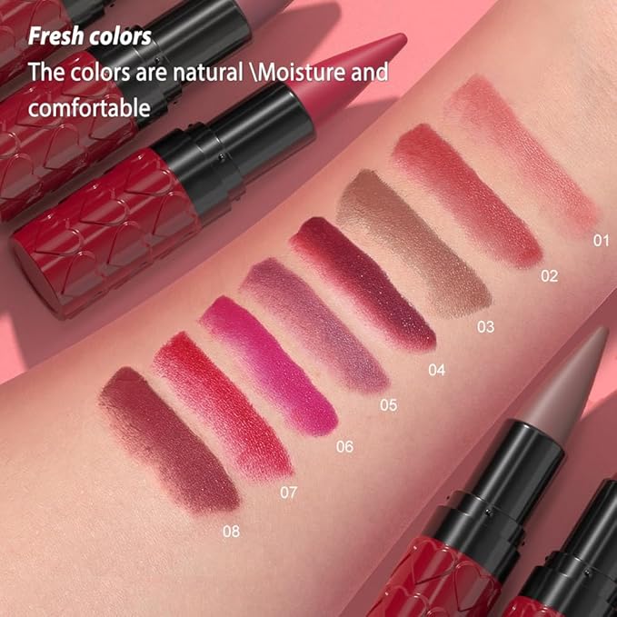Dark Red Gradient Matte Lipstick Crayon Lip Liner pencil,Crayon Form and Cone Tip 2-in-1 Lip Liner and Lipstick Lip Combo Set Achieve Flawless Contour Gradual Ombre Effect lip Pencil for Old Women