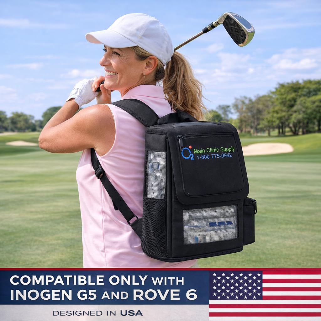 Main Clinic Supply Exclusive O2TOTES Backpack for Portable Oxygen Concentrator | Compatible with Inogen G5 and Rove 6 | Travel-Friendly Carrying Case with Battery Storage