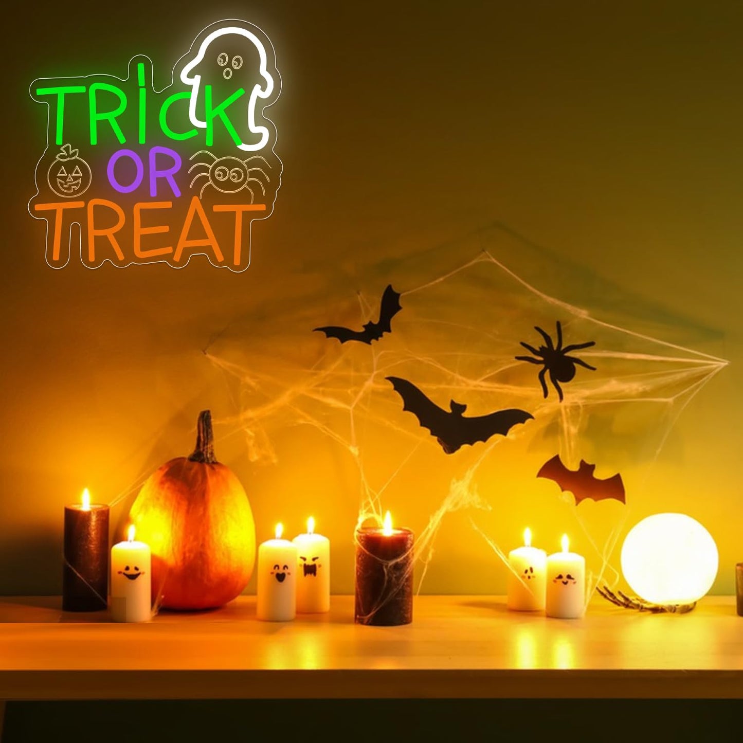 Halloween Neon Sign Trick Or Treat Neon Sign For Wall Decor Dimmable Halloween Neon Signs For Home Bar Halloween Decorations Party Decor Home Bar