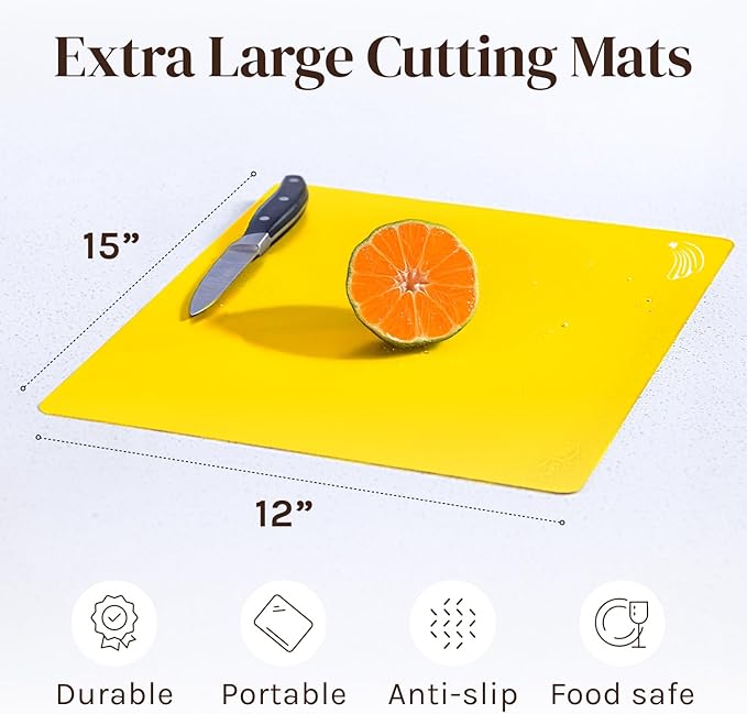 4 Piece Flexible Plastic Cutting Boards for Kitchen, BPA Free Plastic Cutting Mats For Kitchen - Extra Thick Chopping Mats - Each Board Mat Color Coded with Food Icons - Non Slip Back Dishwasher Safe