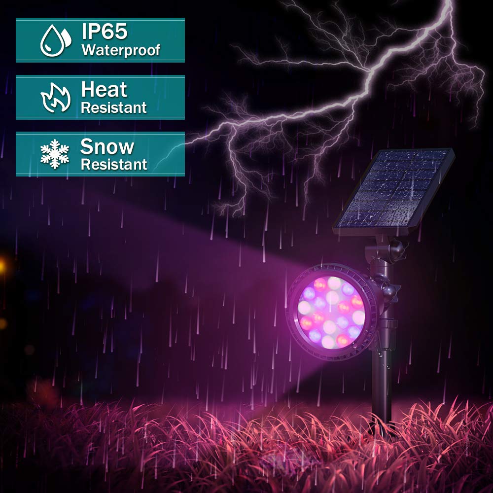 OSORD Solar Spot Lights Outdoor, 600LM, 18 LED, Waterproof, 9 Color Modes, 4 Pack, Multicolor