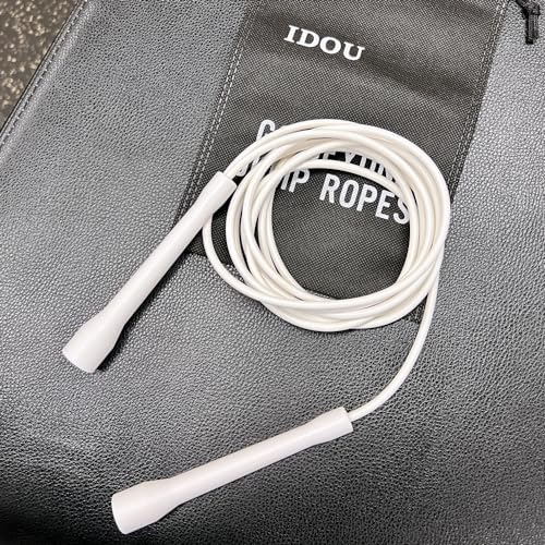 IDOU | White PVC Jump Ropes for Fitness 5MM | w/Unbreakable ABS Handles/Indoor/Outdoor Adjustable Speed Jump Rope | Skippi...