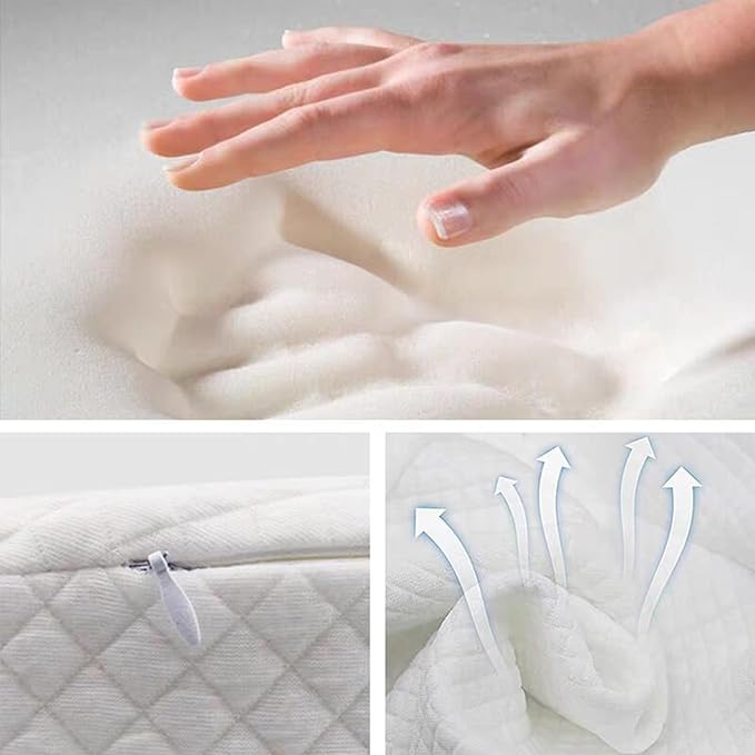Sleep Pillow for Boys and Girls,Breathable Memory Foam Head Wedge Cushion Prevents Spit Pillow(White, Square-03)