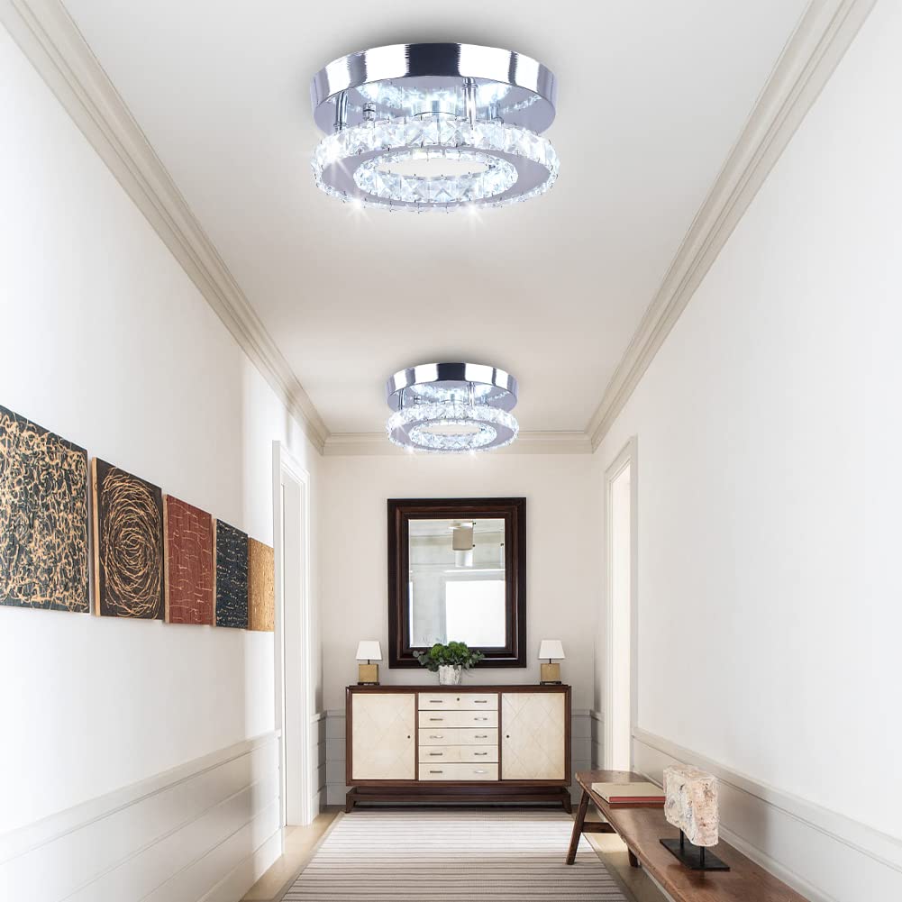 Diisunbihuo Modern Mini Led Chandelier Crystal Ceiling Light For Bedrooms & Dining Rooms, Round White Finish
