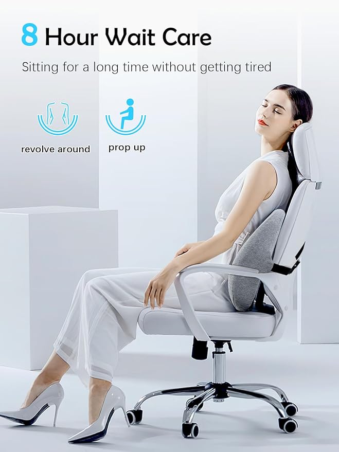 Lumbar Support Pillow for Office Chair Back Support Pillows for Car, Computer, Gaming Chair, Recliner Memory Foam Back Cushion for Pain Relief Improve Posture with Adjustable Strap