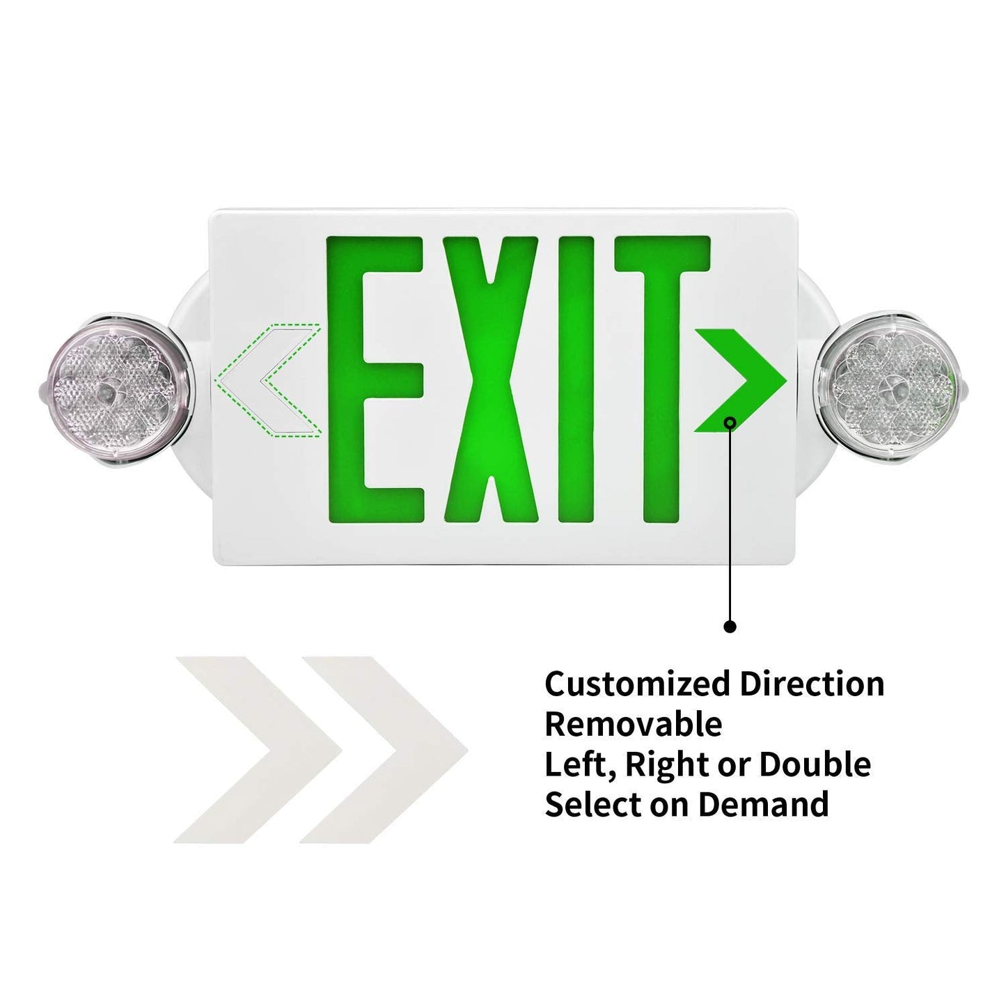 Akt Lighting Emergency Exit Light, 2 Led Heads, Ul Certified, Green, 2 Pack, Thermoplastic, Model 2In1