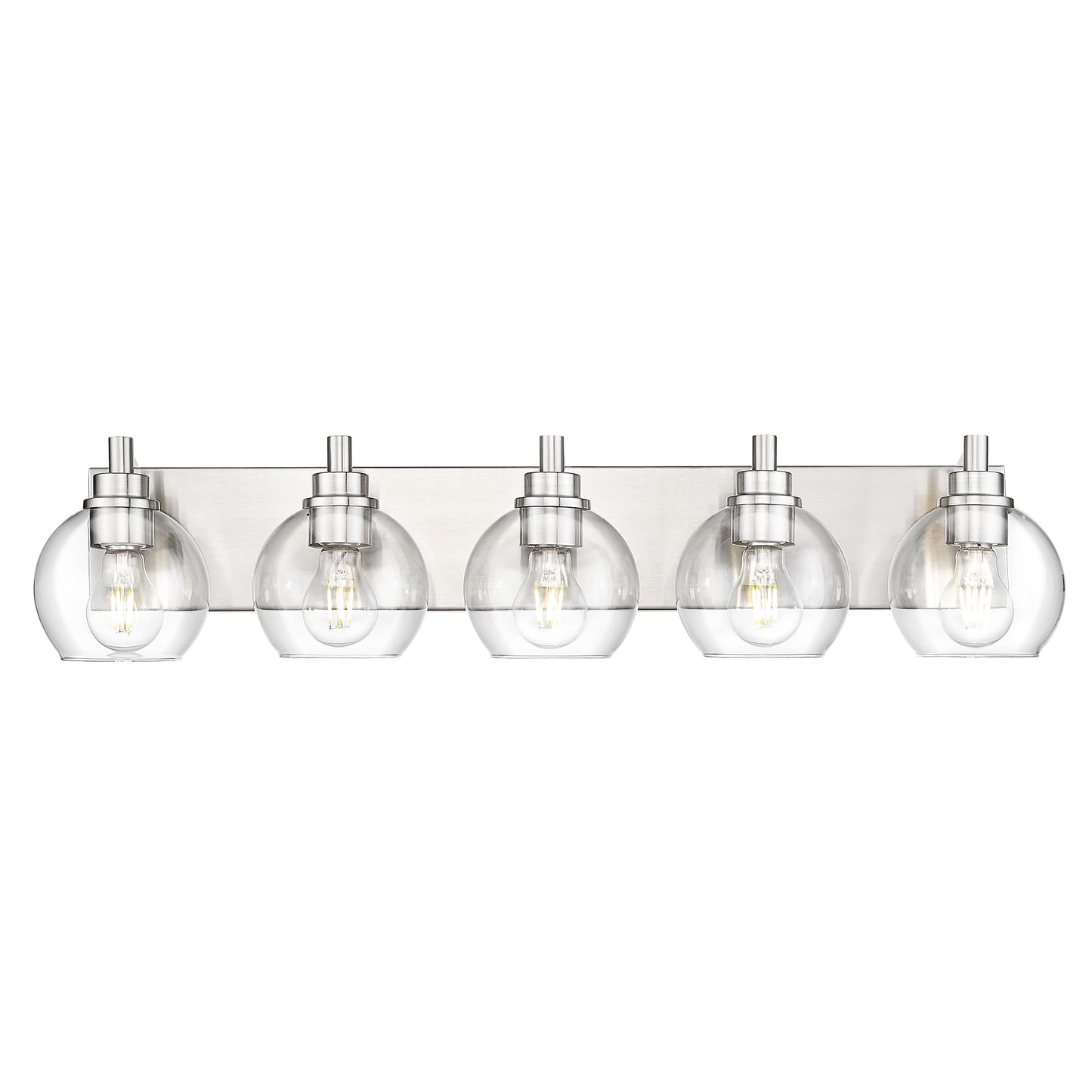 Metwet Bathroom Light Fixtures  5 Light Brushed Nickel Vanity Light  32 Inch Modern Wall Sconces With Globe Clear Glass Shade  Vanity Lighting Fixtures Over Mirror  Vl195-Bn-Cl-5