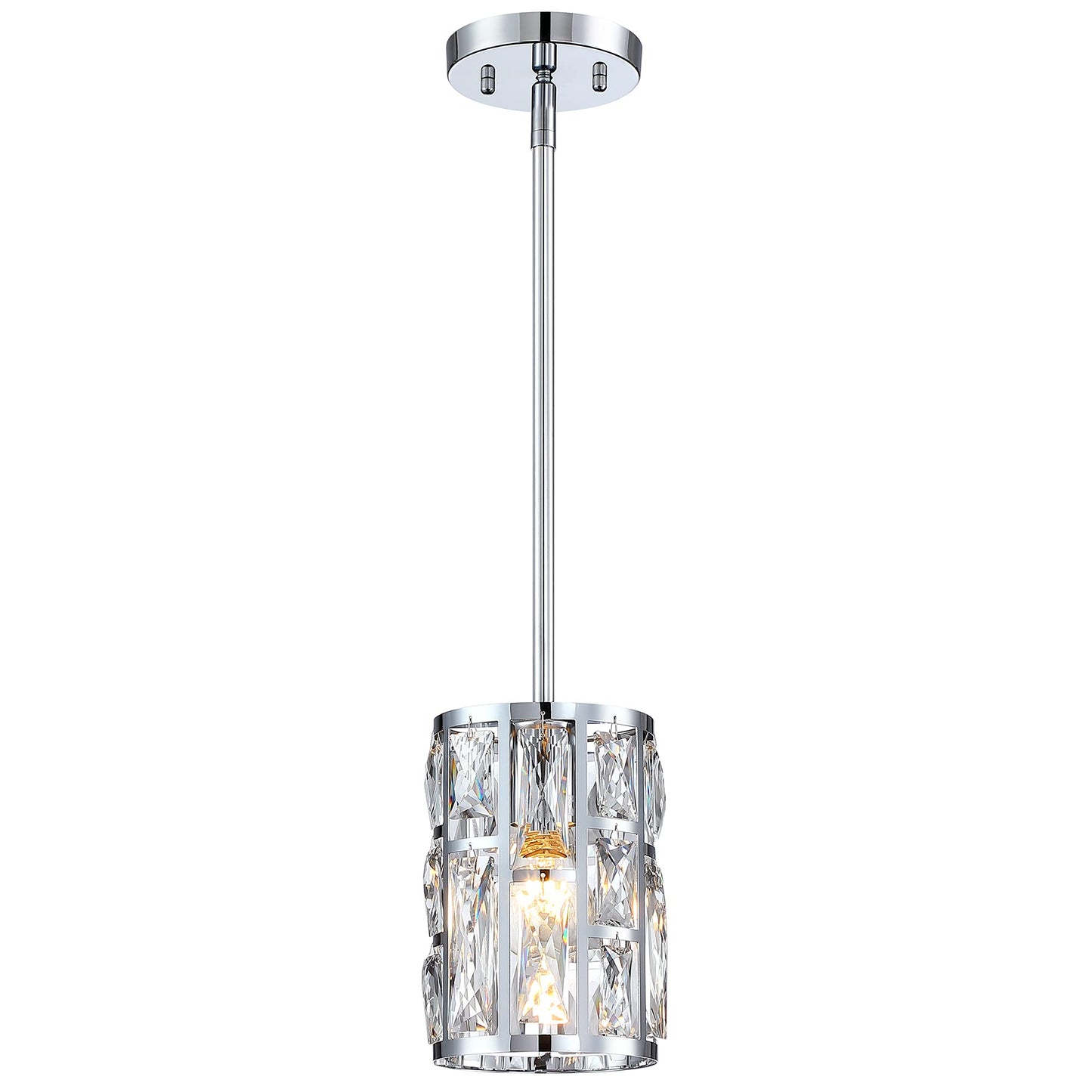 MEXO Modern Crystal Pendant Light Fixture - Chrome Finish, Small, Metal Chandelier for Kitchen, Dining, Living Room, Bedroom