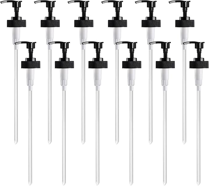 Gallon Pump Dispenser, Fits Most 1 Gallon Jugs and Containers 38/400 Snow Cone Syrup Pump Lid Top Replacement for Sanitizer, Lotion, Shampoo, Conditioner (Balck - 12 Pack)