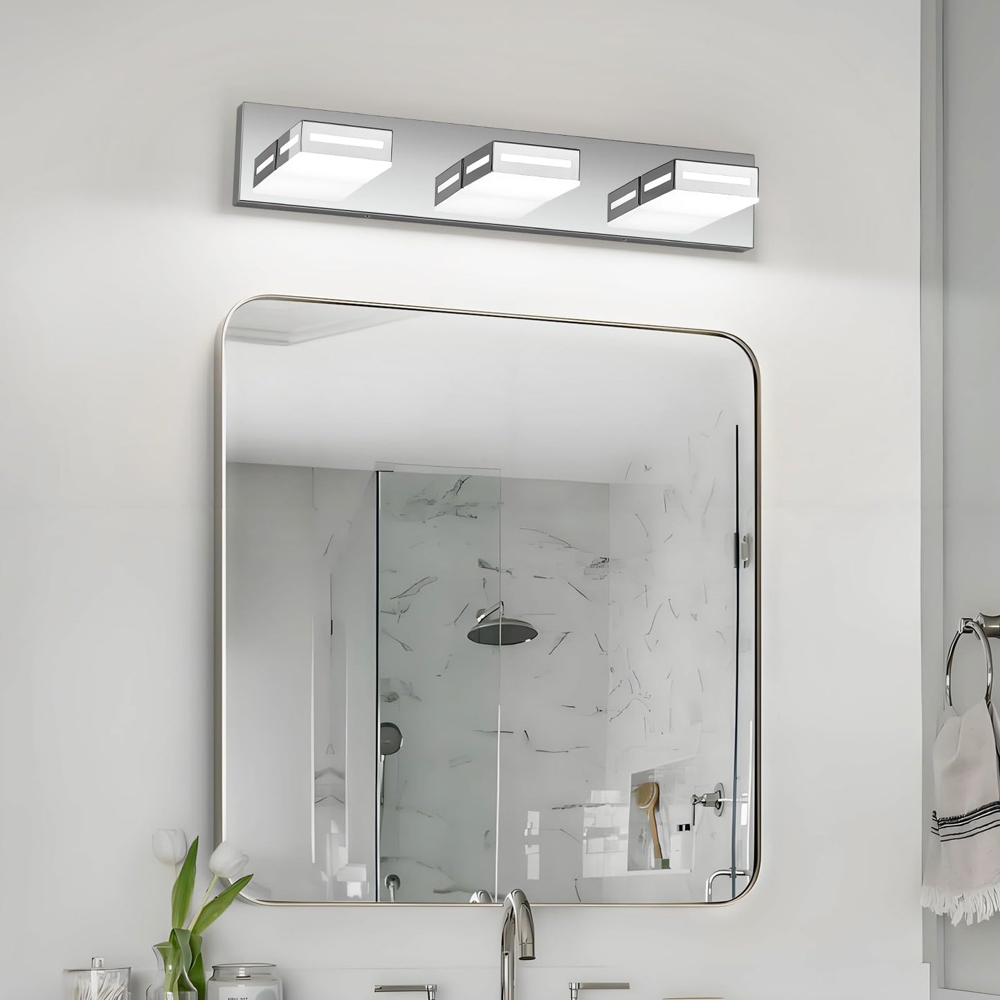 Donrao 24-Inch 3-Light Led Modern Chrome Bathroom Vanity Light Fixtures Over Mirror  Bathroom Lighting Fixtures With Cool White 6000K  Rotatable Vanity Wall Lights For Bath Restroom Powder Room