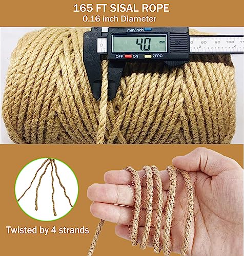 Sisal Rope for Cat Scratcher,Rope for Cat Scratch Post 4mm 164F Jute Twine for Scratching Post Repairing, Recovering or DIY
