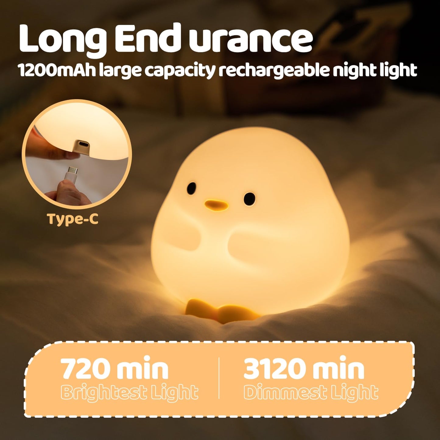 Rytinazzz Duck Silicone Night Light For Kids - Color Changing Led Lamp With Soft Touch  Usb Rechargeable & Long Battery - Cute Touch Control Duck Light For Kids Room & Birthday Gifts