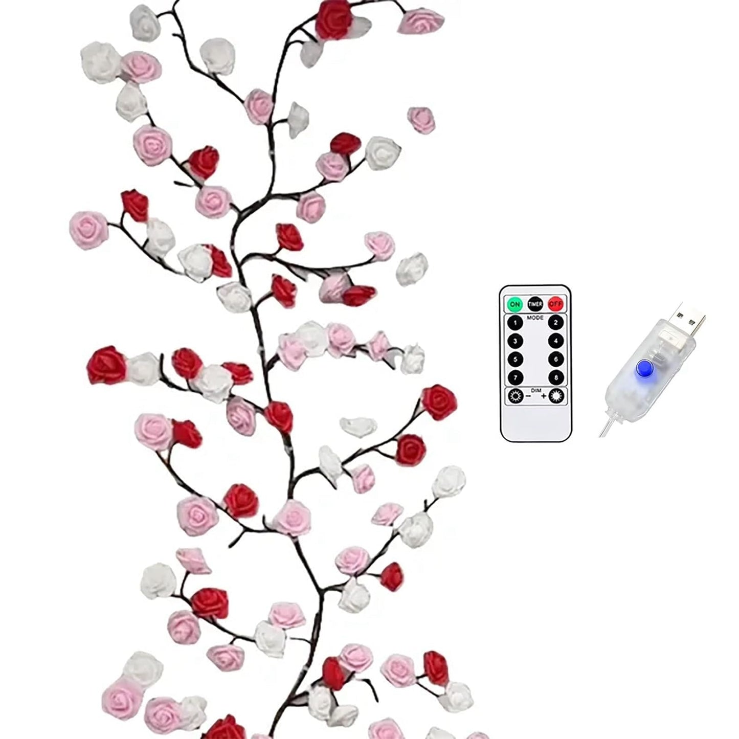 Rose Led Tree Branch Lights For Wall  Rose Flower Willow Vine Twig Decor Garland With 144 Led Lights And Remote 8 Lighting Modes Christmas Decorations Indoor For Home Wall Door Window (90Inch)