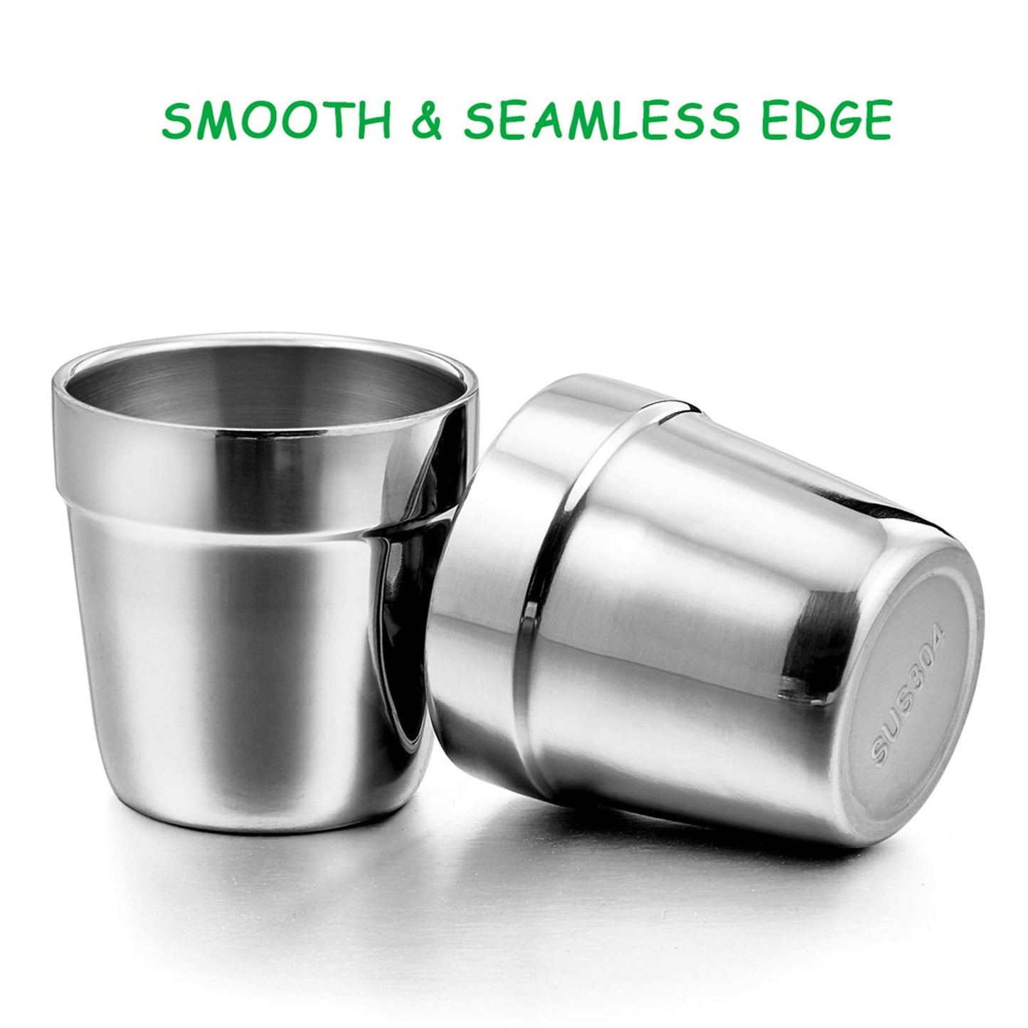 E-far Metal Cups for Kids Baby, 6 Ounce Stainless Steel Insulated Cups for Toddler Children, Training & Transition, Double Wall & Shatterproof, Mirror Polished & Dishwasher Safe - 2 Pack
