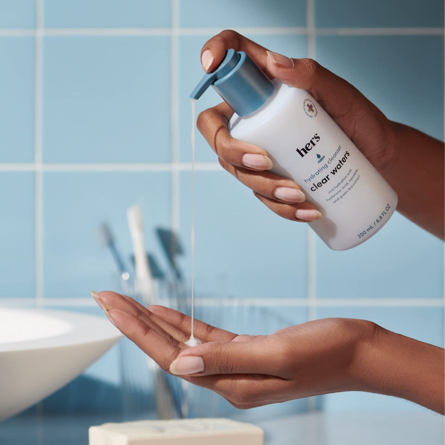 hers Clear Waters Hydrating Cleanser - Squalane Cleanser Face Wash for All Skin Types - Contains Hyaluronic Acid, Squalane, and