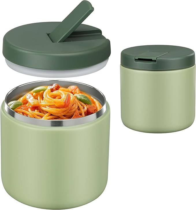 19oz Insulated Vacuum Food Jar with Buckle Lid Wide Mouth Soup Thermo for Hot Food Kids Leakproof Stainless Steel Lunch Container- Green-1Pack