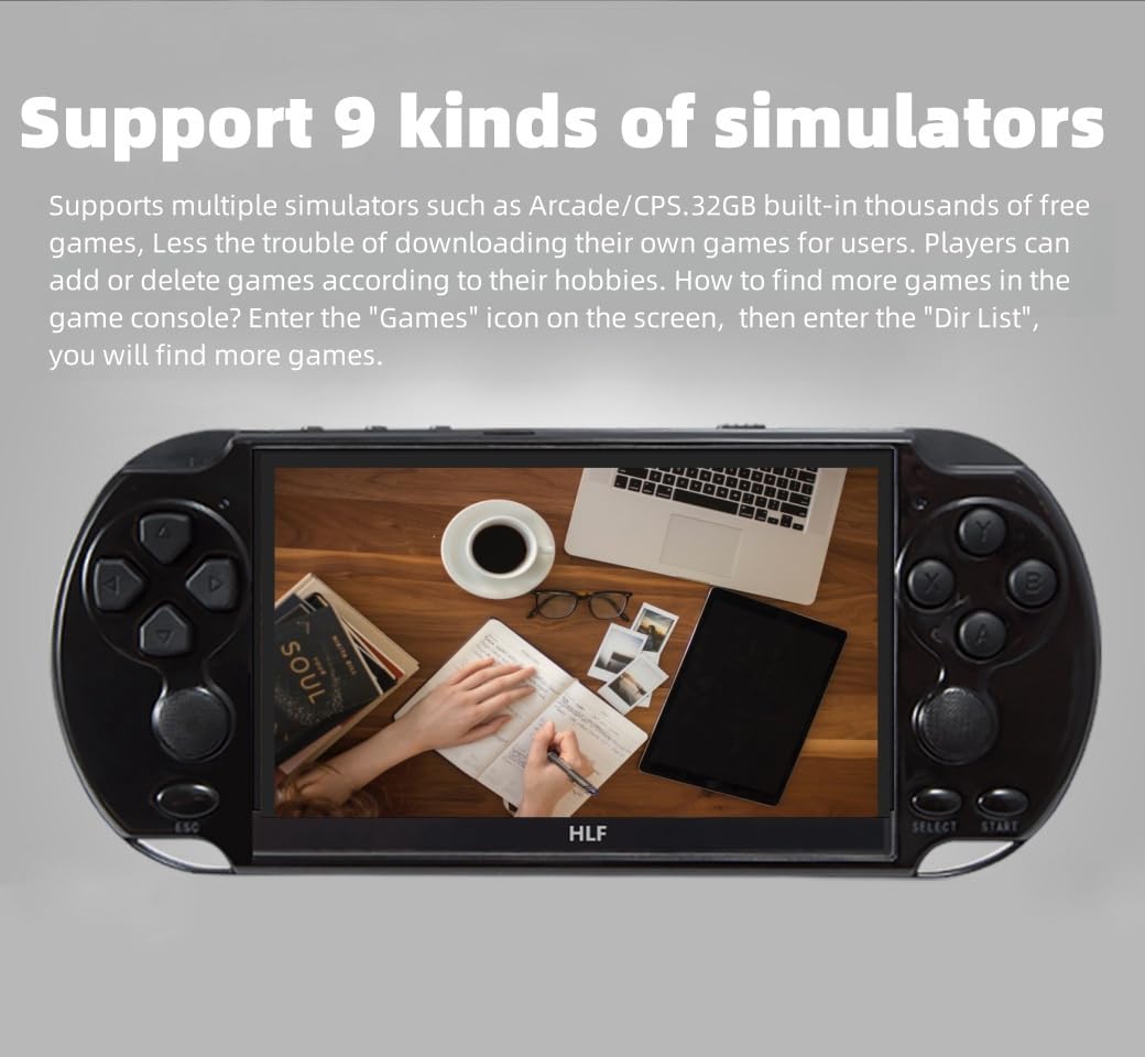 HLF Multi-Function 5.1 Inch Video Game Console Built-in 7500 Retro Games Portable Handheld Portable Support Arcade Multiple Emulator Games Archiveable MP3/4 Men/Kids