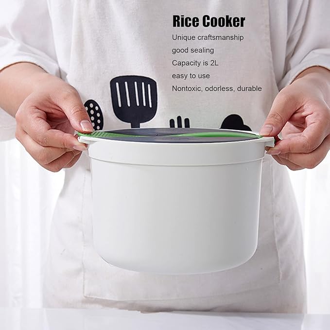Ejoyous Microwave Rice Cooker, 2L Microwave Steamer Food Grade PP Material Microwave Rice Cooker with Rice Spoon for Home Kitchen Rice Cooking (Green)
