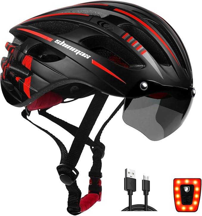 Shinmax Bike Helmet with USB Rechargeable Light & Detachable Magnetic Goggles UV Protective, Bicycle Helmet Men Women Moun...