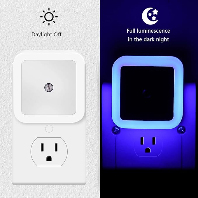 6 Pack Blue LED Night Light Plug in, Dusk to Dawn Sensor Automatic On and Off, Energy Efficient, Soft Glow Kids, Nursery, Bedroom, Bathroom, Hallway, Stairs, Kitchen