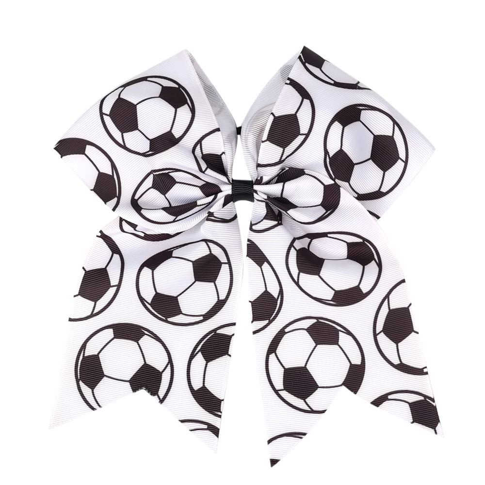 Cheer Ponytail Holder with Soccer Ball Hair Bow - Football Hair Tie Bowknot PHB05 (2 PCs-Black White)