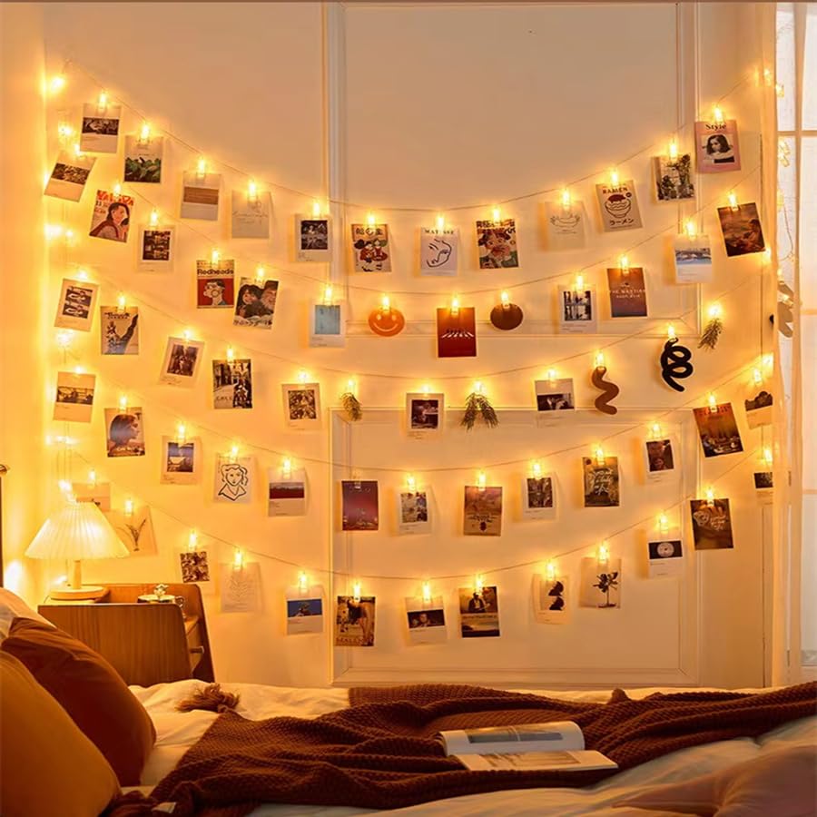 Magnoloran LED Photo Clip String Lights, 30 LEDs, 10ft, Warm White, Remote Control, Fairy Twinkle Decor for Photos and Artwork
