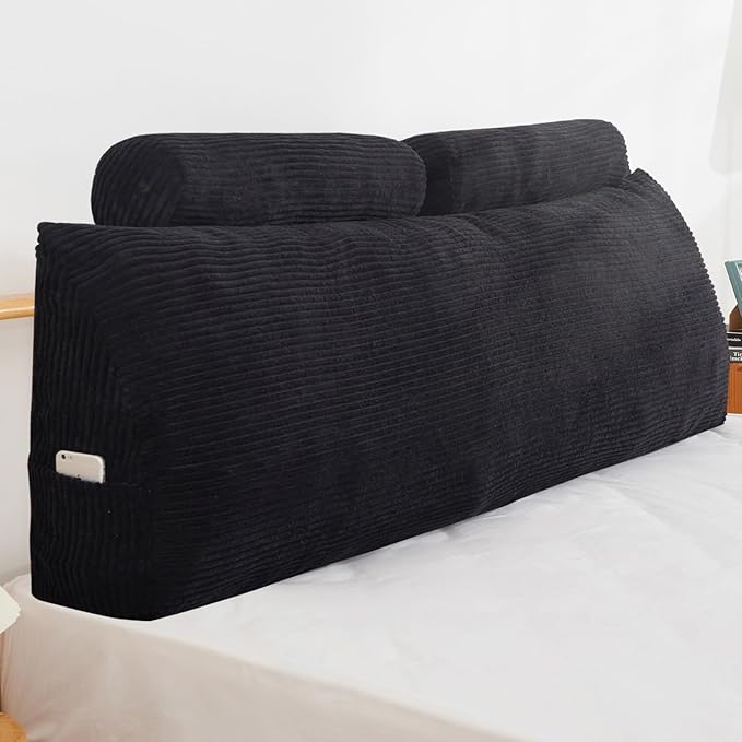 HIGOGOGO Wedge Headboard Pillow, Bed Rest Reading Pillow, Backrest Positioning Support Bolster Cushion with Removable Cover,King Size 76.8X20.4X8.4,Black