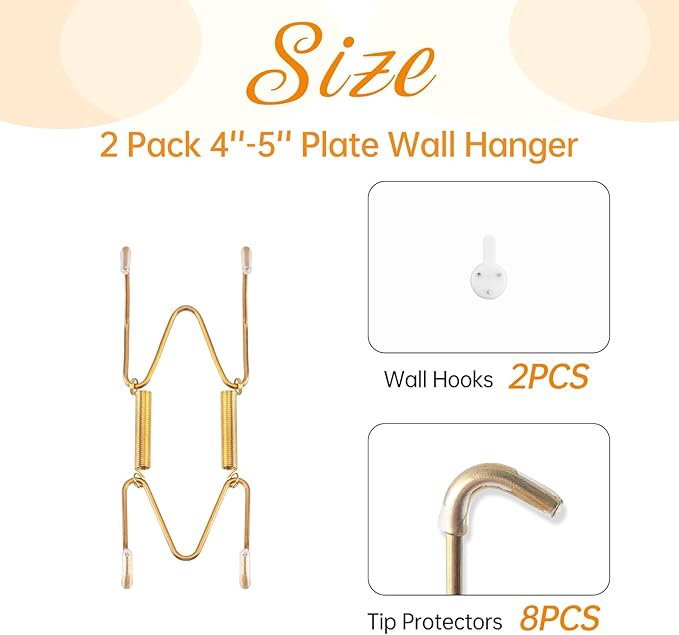Bilillo 2 Pack Plate Hangers for The Wall, Suitable for 4-5 inch Decorative Plate, Stainless Steel Invisible Heavy Duty Wire Plate Holder with Wall Hooks, Plate Hangers for Displaying Plates