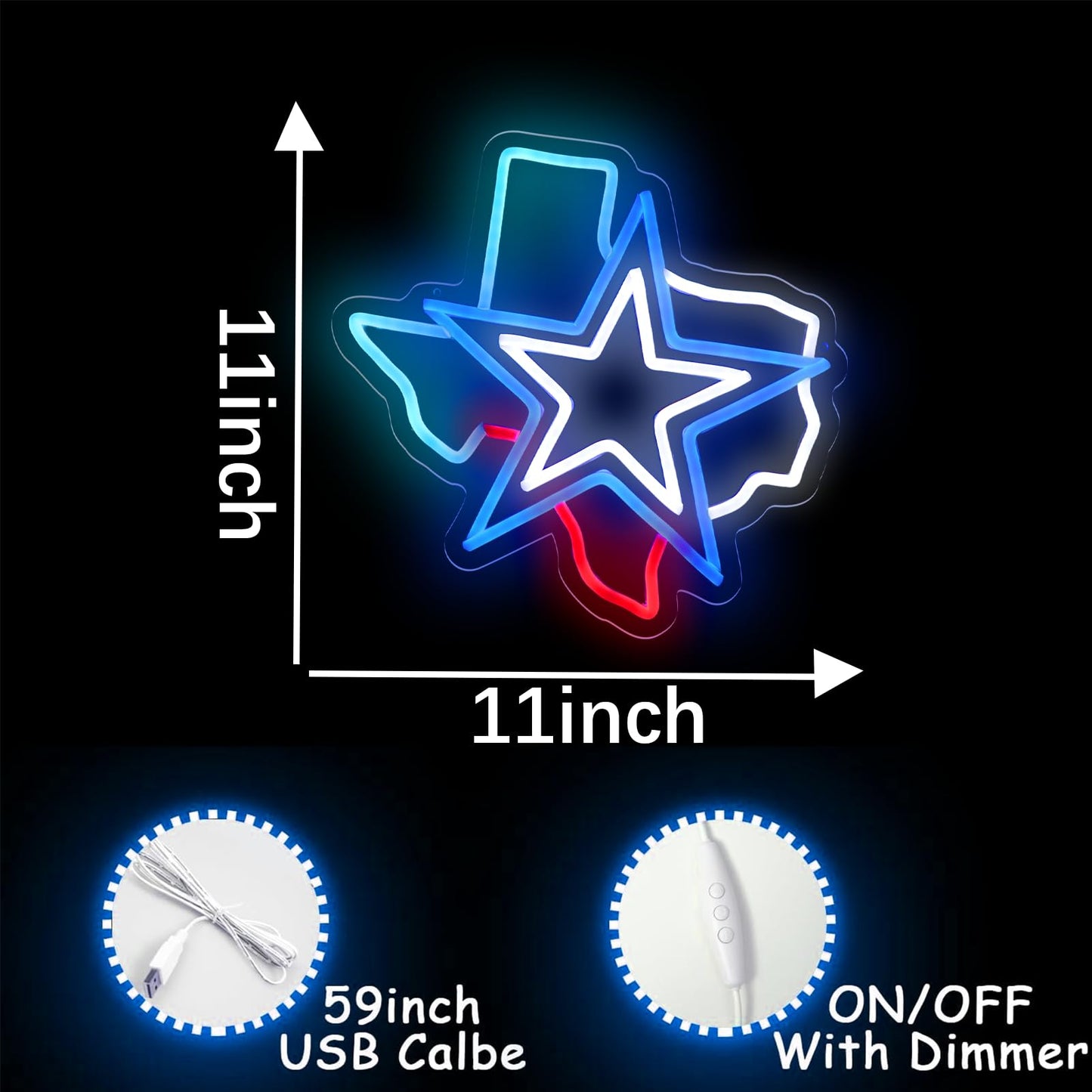 Texas Neon Sign Usb Powered For Room Decor Dallas Football Cowboys Neon Light Sign Dimmable For Man Cave Bar Wall Art Birthday Football Gift For Fans 11 * 11 Inches