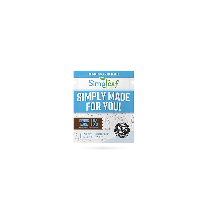 Simpleaf Flushable Unscented Single Pack Wet Wipes | Paraben & Alcohol Free | Hypoallergenic & Safe for Sensitive Skin | Soothing Aloe Vera Formula | (30 x 2 Single Pack Wipes) 60 Counts Total