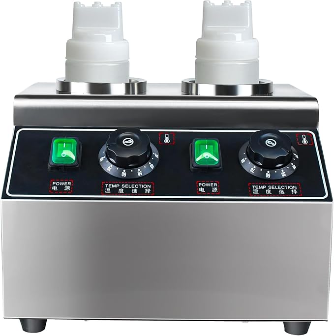 KOOTEN Cheese Warmer Electric Sauce Bottle Warmer Hot Chocolate Warmer and Dispenser 0.68x2 Qt Commercial Hot Fudge Warmer 86-185℉Sauce Warmer Dispenser,Double Bottles Nacho Cheese Warmer