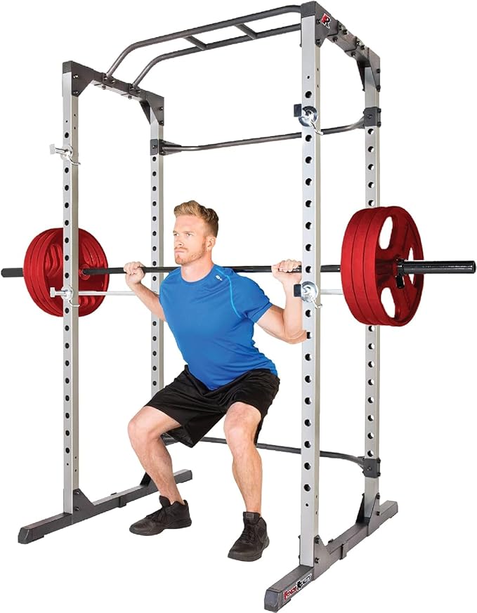 Fitness Reality Power Cage Squat Rack with Optional LAT Pulldown, Cable Crossover, 800 lb Capacity, Multi-Grip Pull-Up Ba...