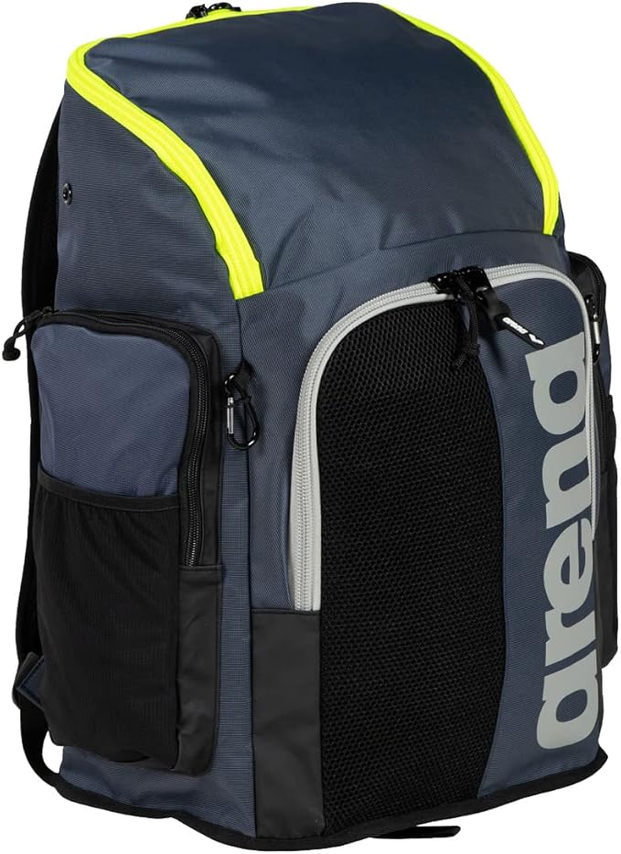 Arena Spiky III Backpack 45 Swimming Athlete Sports Gym Rucksack Large Training Gear Equipment Swim Bag for Men and Women, 45 Liters, Navy/Neon Yellow