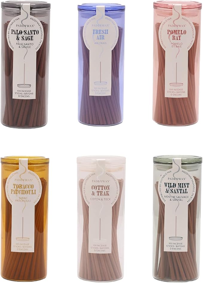 Paddywax Candles Haze Collection Incense Sticks in Glass Jar, 100-Piece, Fresh Air
