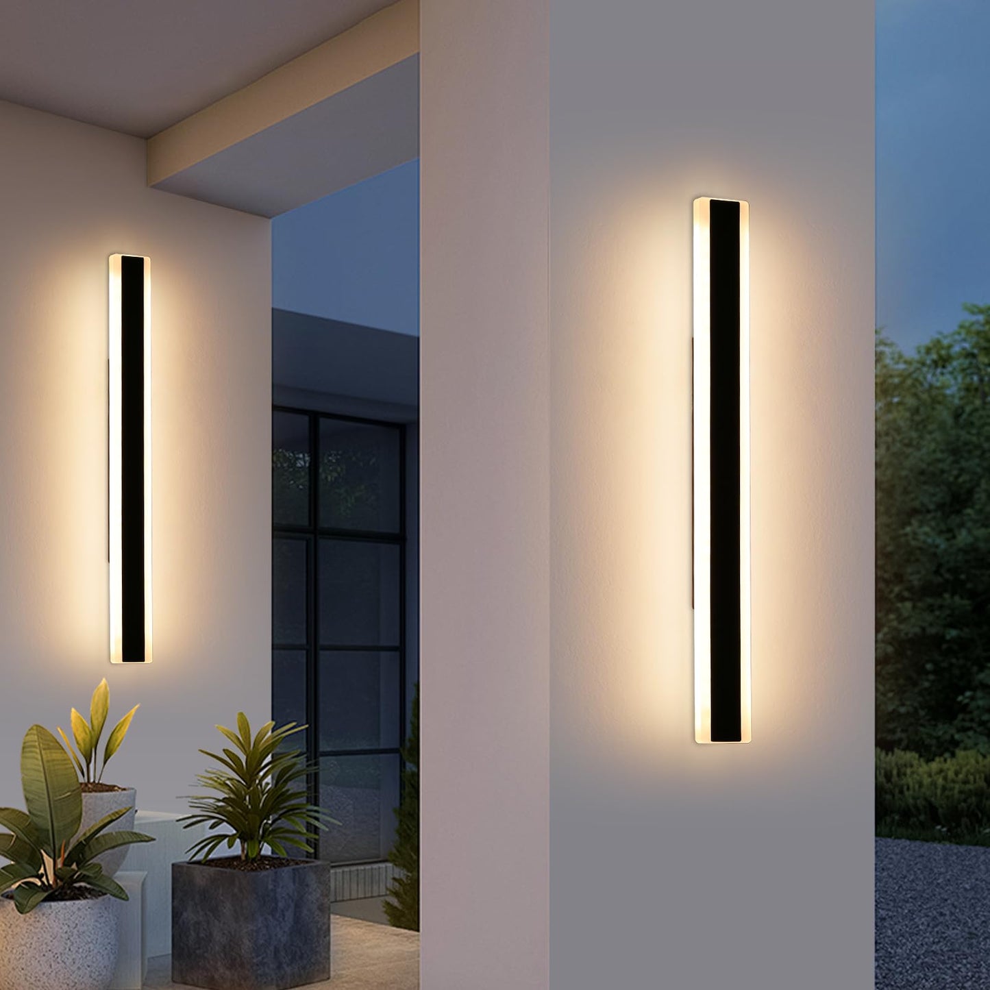 Mikeru 2Pack 39.3Inch Outdoor Wall Light Fixtures  3000K Modern Exterior Lights For House Ip65 Waterproof Rust Outdoor Light Fixtures Hardwire Wall Mount Exterior Lighting For Shop Garage