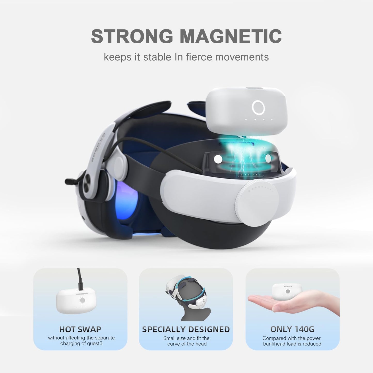 BOBOVR M3 Pro Battery Pack Head Strap Accessories, Compatible with Meta Quest 3/Quest 3S,Reduce Facial Stress,Magnetic Battery Swap Design