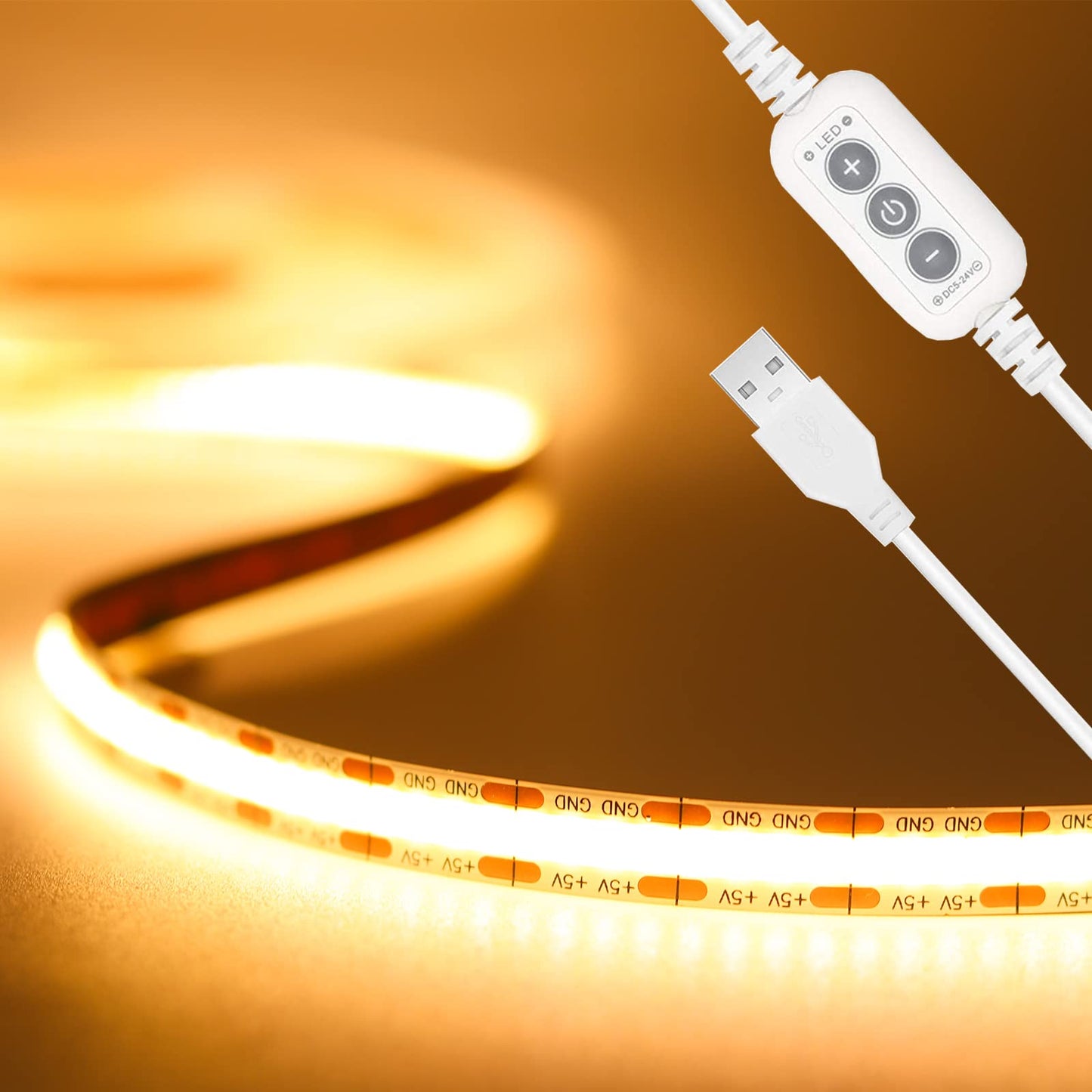 PAUTIX LED Strip Light 6.56ft USB Warm White 2700K 640 LEDs Dimmable Polycarbonate
