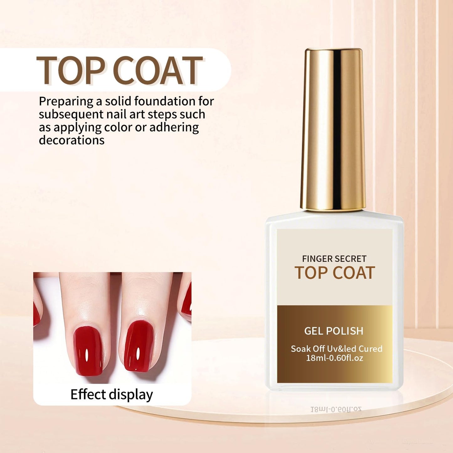 finger secret 18ml/0.60floz Top Coat for Gel Nail Polish,Quick Dry Clear Nail Polish,Nail Supplies for DIY in Salon or Home Use.
