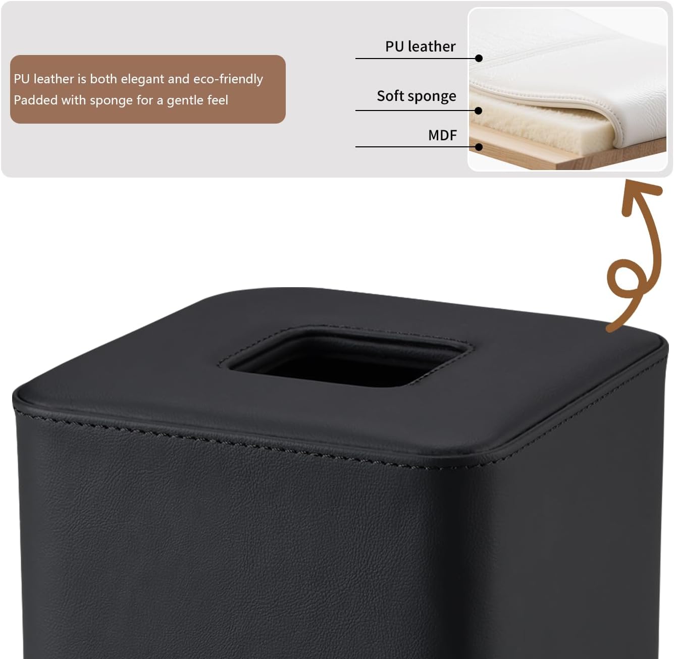 GORESE Leather Tissue Box Cover Square Tissue Box Holder for Kleenexs, Tissue Cover for Cube Box Tissues, Kleenexs Box Holder for Bedroom, Living Room, Bathroom, Black