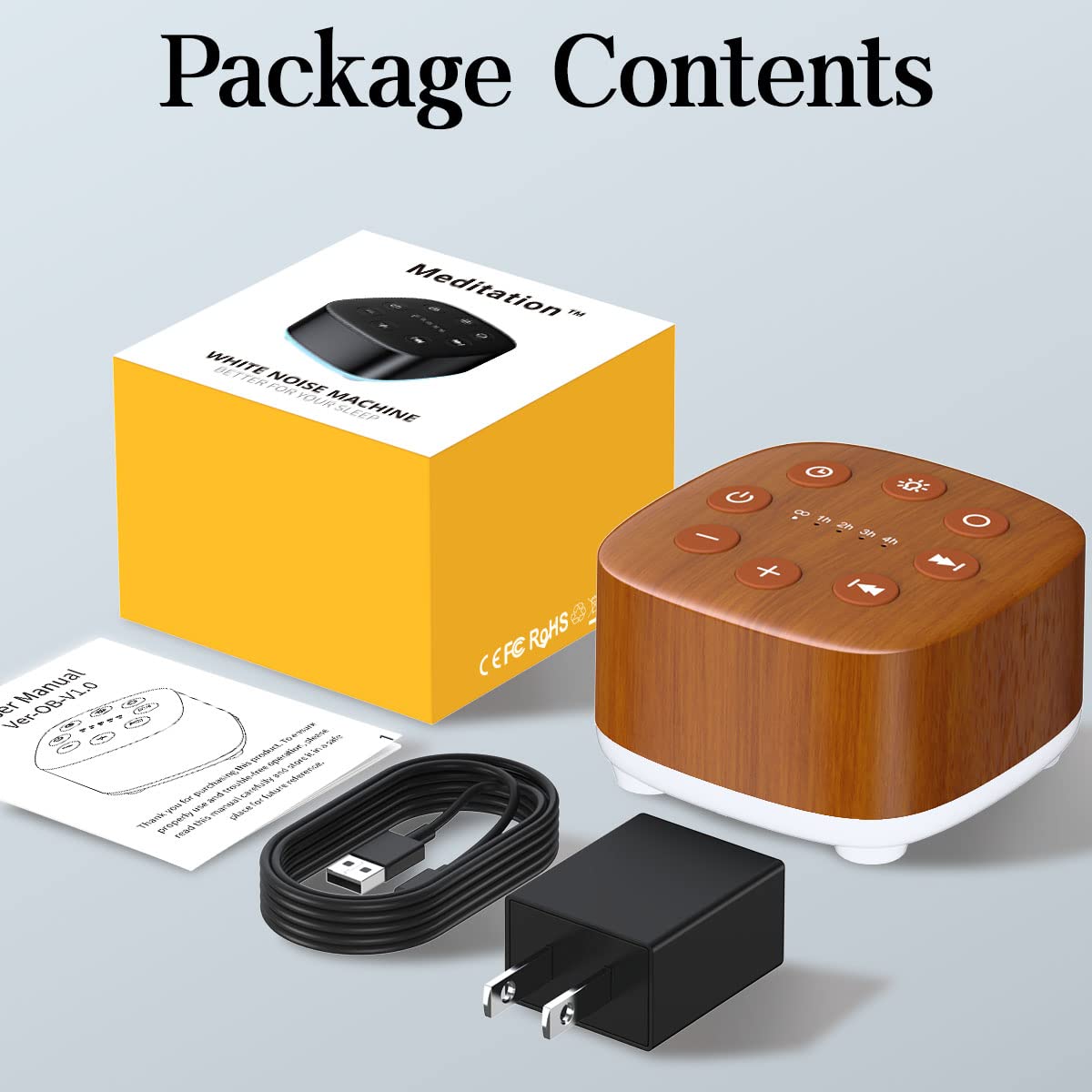 Meditation White Noise Machine Sound Machine 30 Soothing Sounds 12 Night Light 5 Auto-Off Timer Portable Sleep Machine for Travel Powered by AC or USB Sleep Therapy for Baby Kids Adults (Wood Grain)