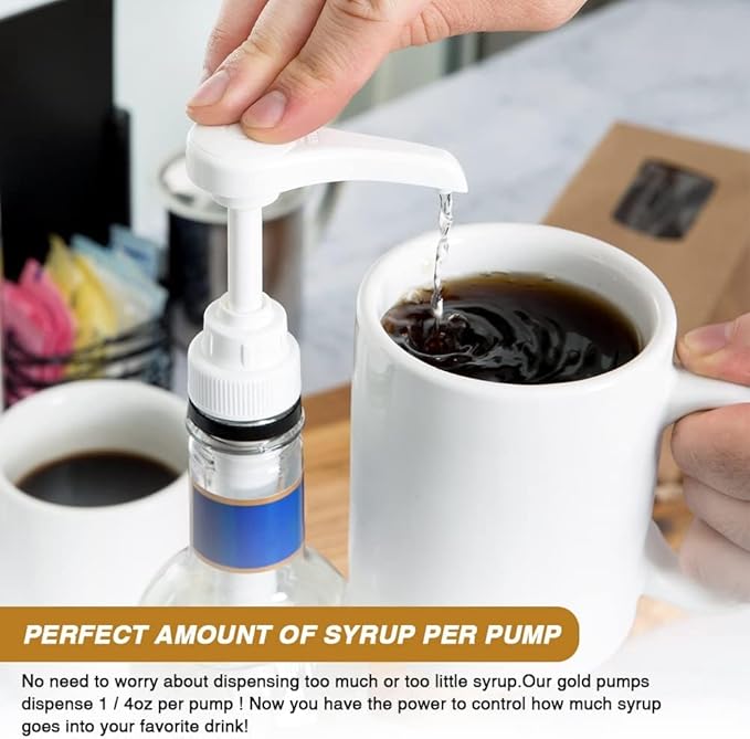 8 pcs Black Syrup Pumps with Cap to Avoid Dripping, Leak Proof Coffee Syrup Dispenser, Fits 25.4 Oz Coffee Flavoring Syrup Bottles, Great for Home & Coffee Bar Drinking Mixes, Cocktails, Beverage
