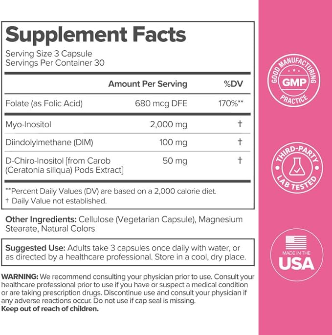 O Positiv FLO Ovarian Health Support - Hormone Balance for Women, Inositol Supplement with DIM, Myo-Inositol & D-Chiro Inositol, Folic Acid - Supports Healthy Ovulation, Cycle Regularity - 30 Servings