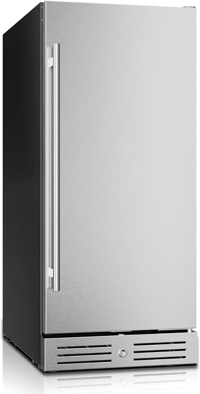 Yeego 15 inch Beverage Refrigerator,100 Cans Beverage Fridge with Lock & Auto Defrost, Stainless Steel Indoor/Outdoor Refrigerator Freestanding or Under Counter Beverage Cooler for Soda, Beer, Wine