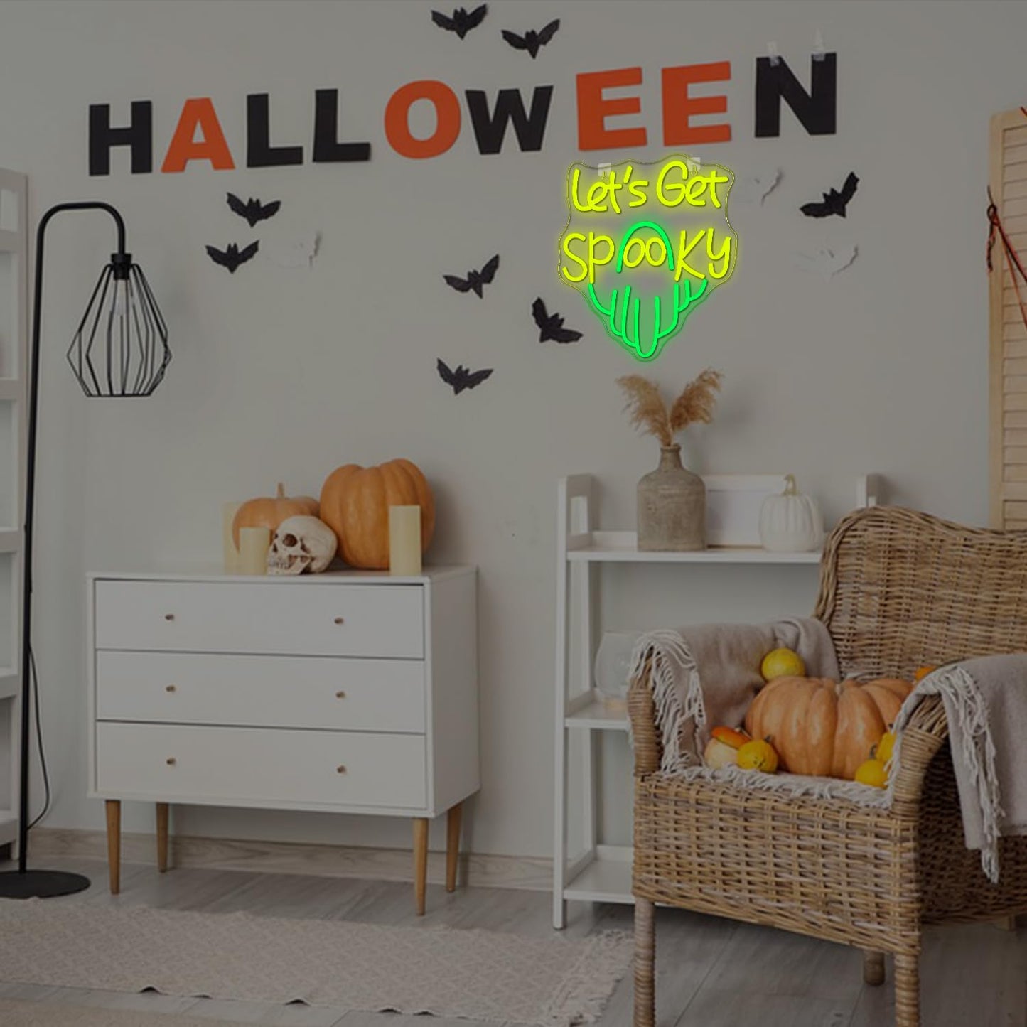 Lucunstar Lets Get Spooky Neon Sign Halloween Neon Signs For Wall Decor Led Lights With Usb Powered Halloween Ghost Wall Decoration For Bedroom Bar Party Man Cave Club Pub Door Gifts