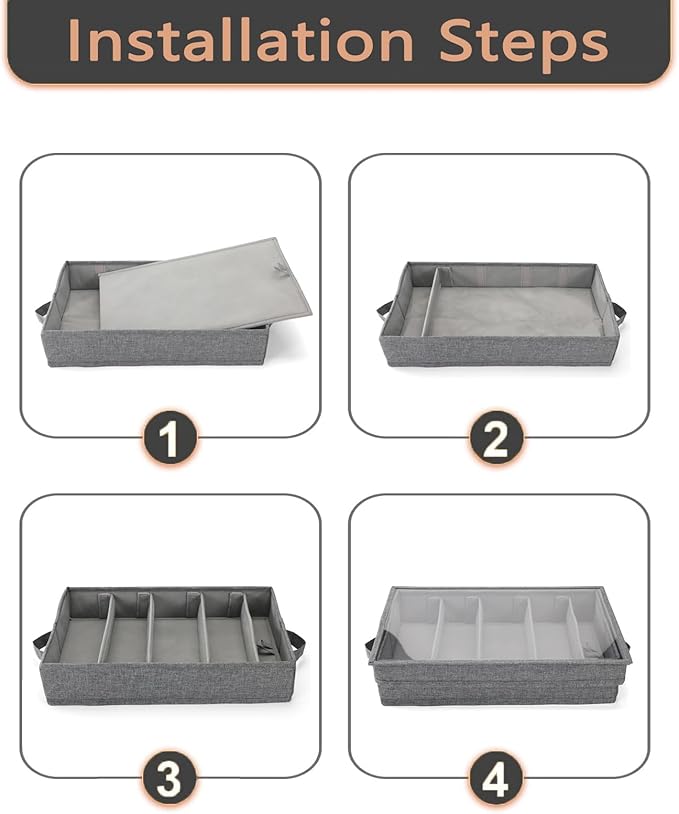 Joyfol Day Flatware Utensil Storage Case, Silverware Storage Box with Padded Dividers, Removable Cutlery Storage Holder with Handles and Removable Lid, for Protects and Organizes Cutlery, Grey