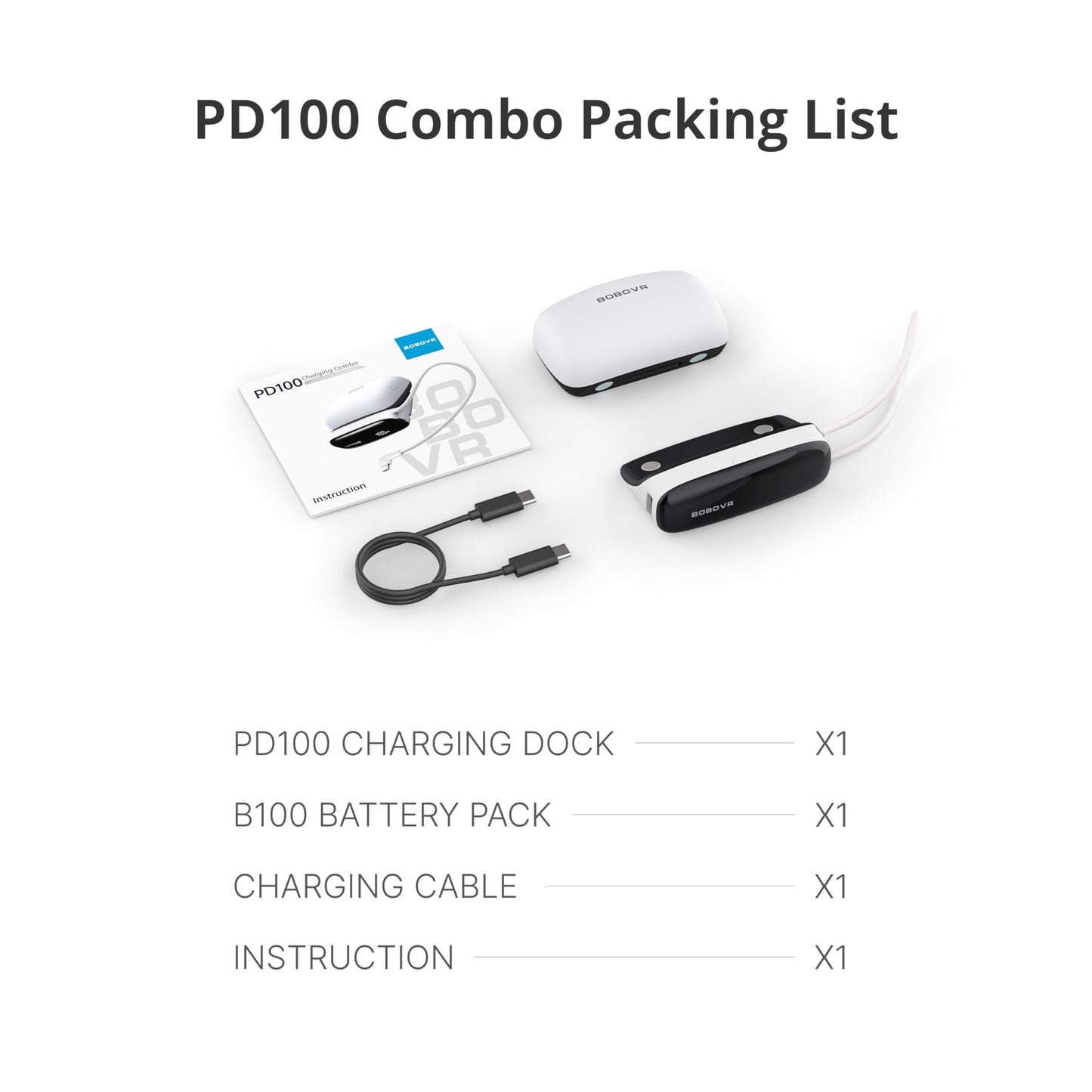 BOBOVR PD100 Charging Dock Combo,30W USB-C PD Power Bank with 1× B100 Battery – Two-Way Fast Charge, Built-in Cable, Multiple Ports (with B100 Battery)