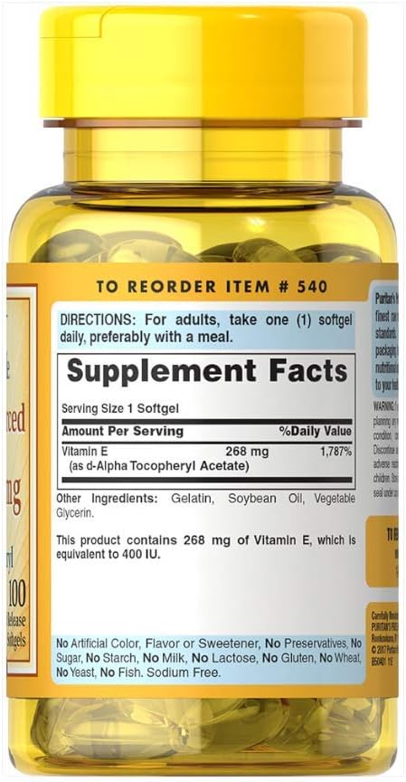 Puritan's Pride Vitamin E 268 mg Mixed Tocopherols Natural Immune Support by Pride®, 400 IU /, 100 Count
