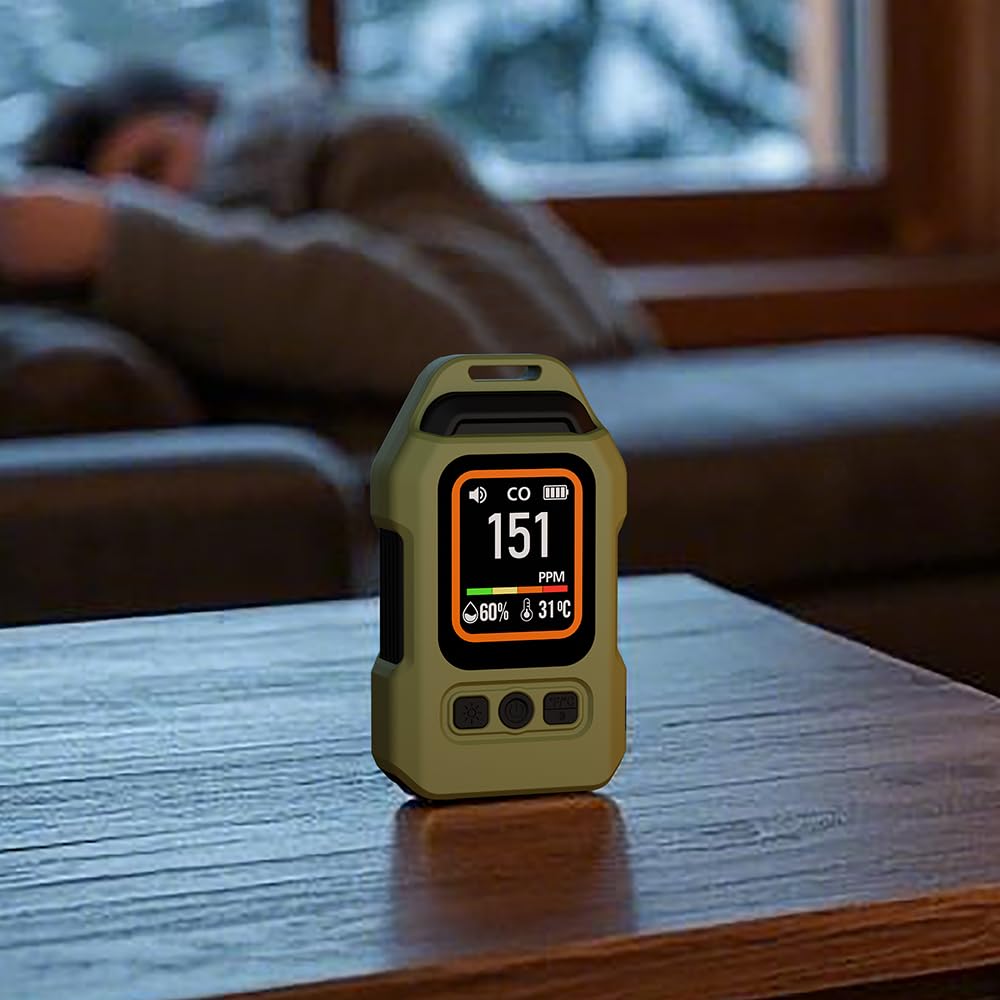 Portable 3-in-1 CO Detector with Audible & Visual Alarm, 300H Standby Battery, for Travel, Camping, Car, Hotel, RV - Essential for Travelers and Campers (Green)