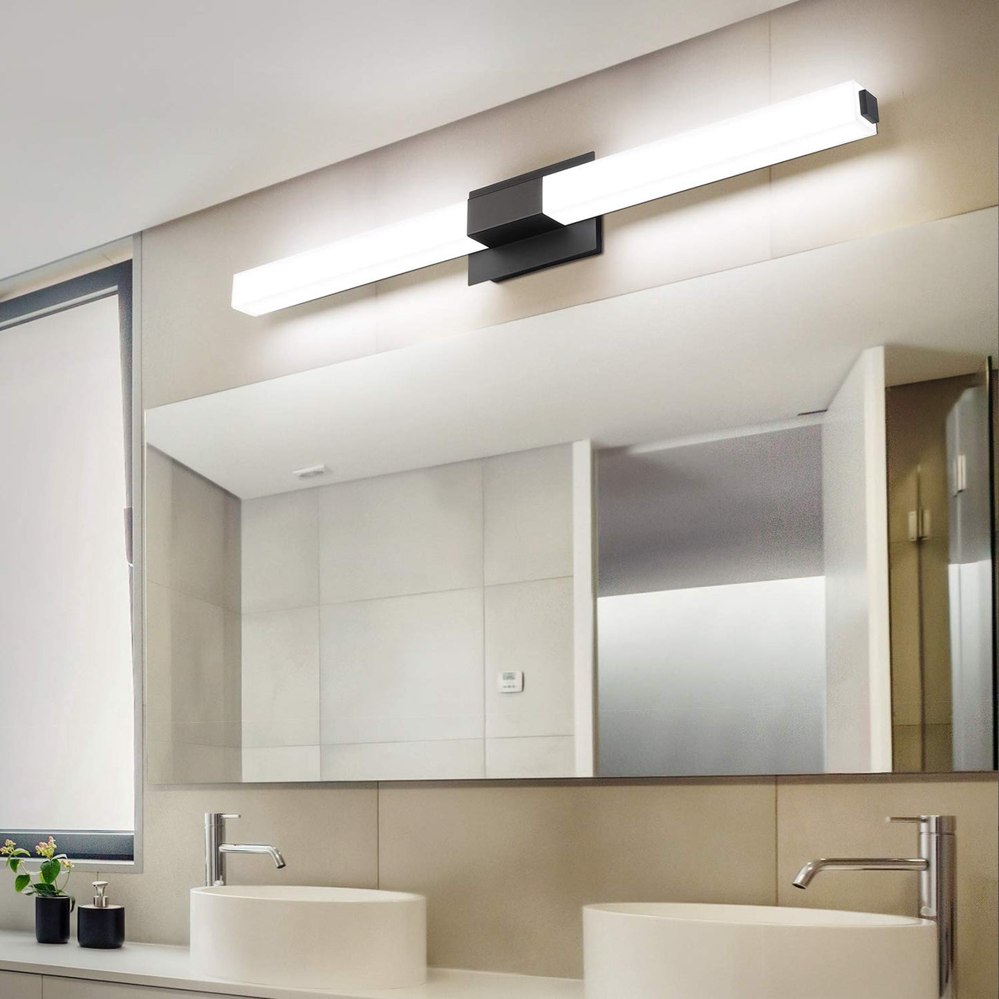 ZUZITO LED Bathroom Light Fixture 39.4in Matte Black Dimmable Acrylic Wall Light 6000K Bright Cool White